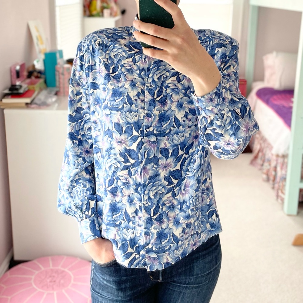 Pendleton Vintage Button Down Blouse Floral Blue L
